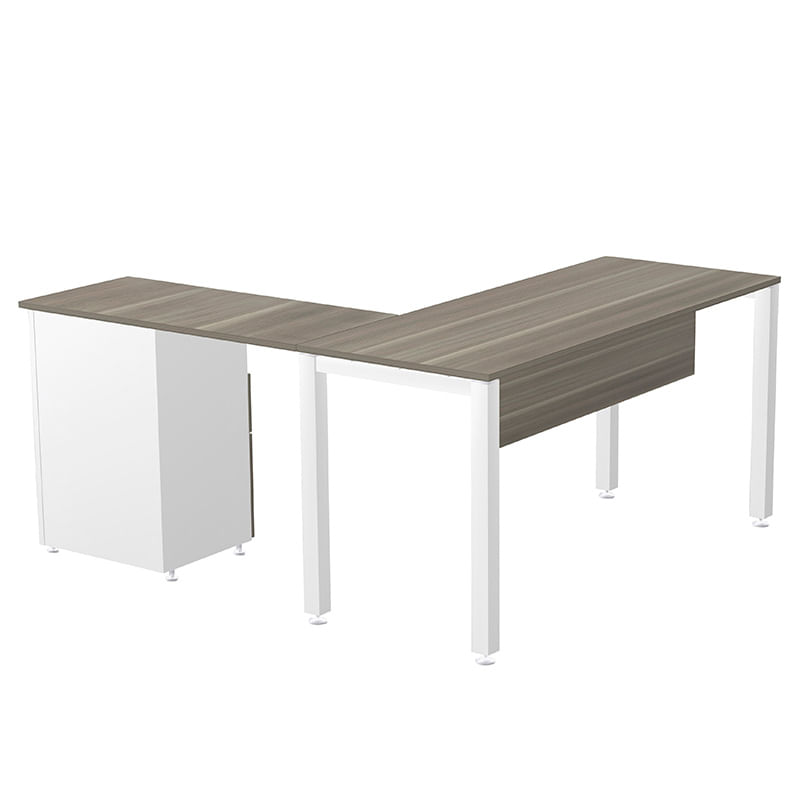 CONJUNTO EJECUTIVO ESCRITORIO RECTO CON PEDESTAL 150 MT CENIZA CON BLANCO