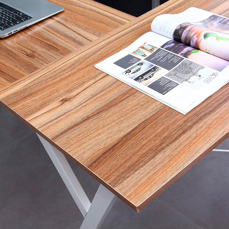 ESCRITORIO HOME OFFICE EN L COLOR NOGAL CON ESTRUCTURA BLANCA