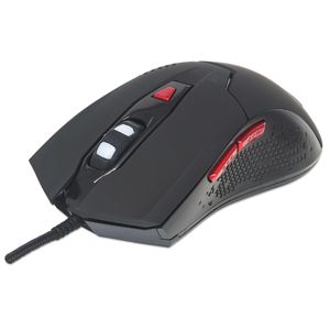 Mouse Óptico Cableado Para Videojuegos Con Led Manhattan 176071, Alámbrico, Juego, Óptico, 2400 (Ajustable), Negro/ 176071