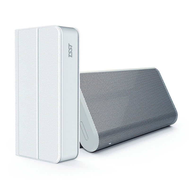 BOCINA PORTATIL BLUETOOTH RECARGABLE HASTA 10 HORAS, AUXILIAR, 3WX2, FUNDA BLANCA