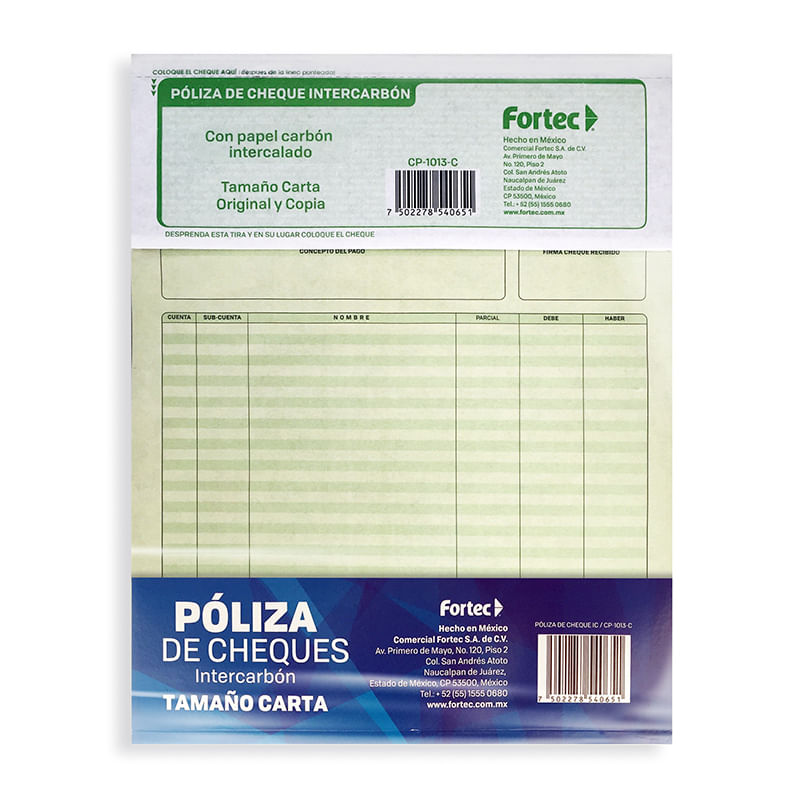 BLOCK POLIZA CHEQUE CARTA CARBON C/25JGS