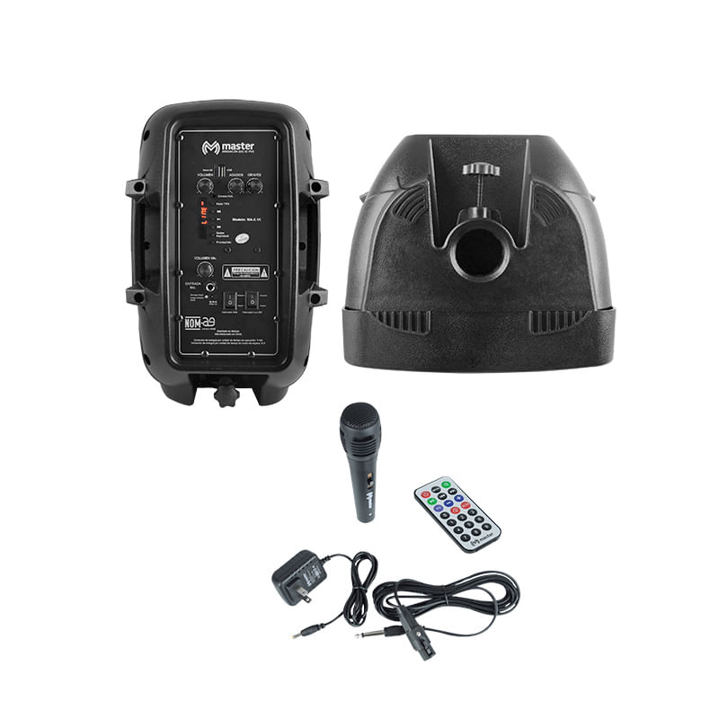 BAFLE DE 8" AMPLIFICADO, RECARGABLE, BLUETOOTH, CON CONTROL REMOTO Y MICROFONO, NEGRO