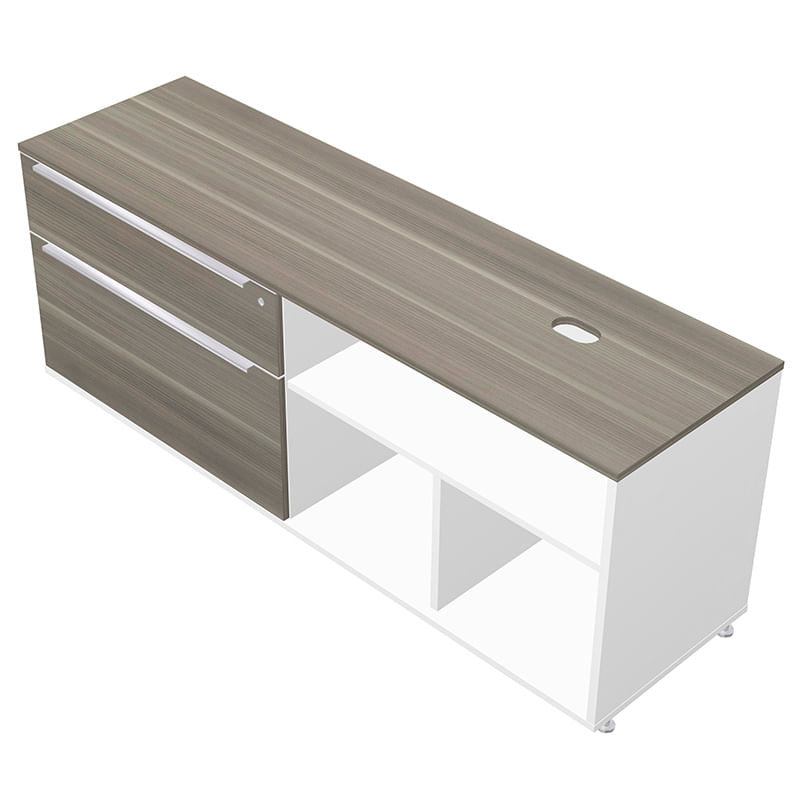 CREDENZA BAJA VISTA IZQ CON 2 CAJONES CENIZA CON BLANCO