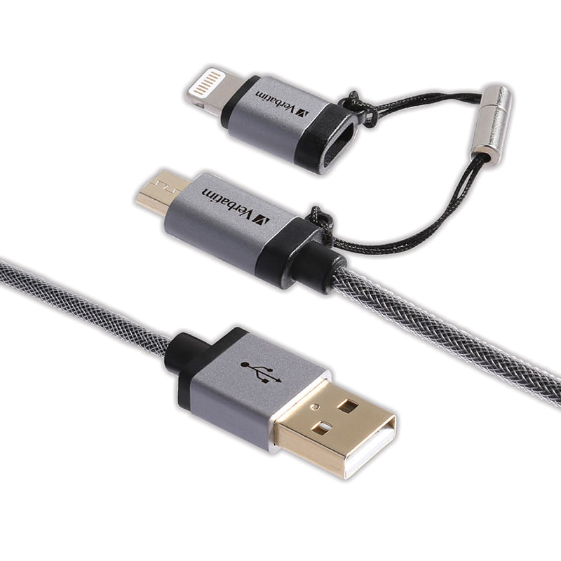 CABLE 2 EN 1 USB A MICRO USB/LIGHTNING 12M NEGRO
