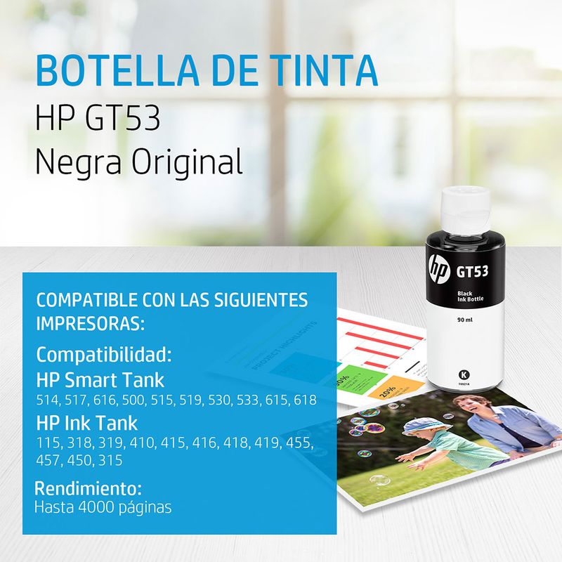BOTELLA DE TINTA HP GT53 NEGRO 1VV22AL