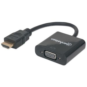 Convertidor  Hdmi A Vga Manhattan, Hdmi, Vga, Micro-Usb, Macho/Hembra, Negro 151467