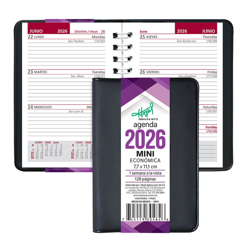 11214 - AGENDA MINI PLANE BOLSILLO NEGRO