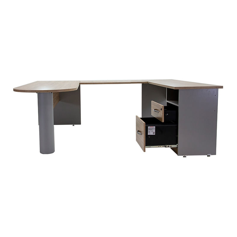 CONJUNTO DIRECTIVO ESCRITORIO PENINSULAR 180 MT ROBLE/GRIS