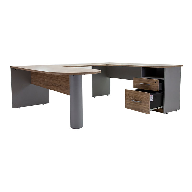 CONJUNTO DIRECTIVO ESCRITORIO PENINSULAR 180 MT ROBLE/GRIS