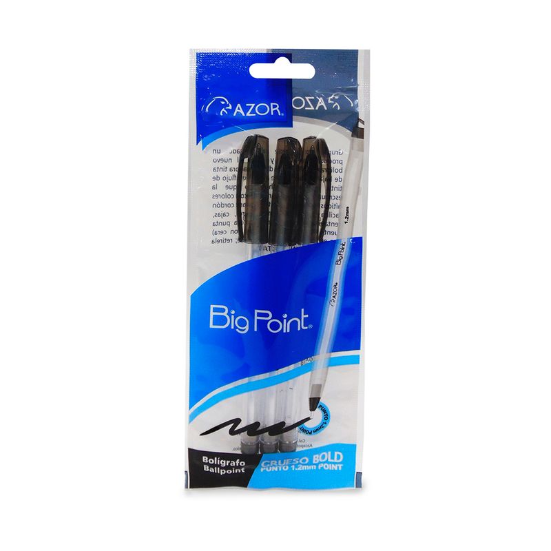 BOLÍGRAFO BIG POINT  BARRIL TRANSP BOLSA C/3 COLOR NEGRO