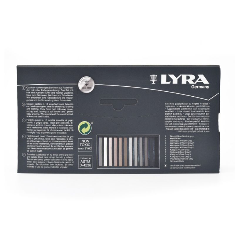 CRAYON SUAVE LYRA TIPO PASTEL C/12 TONOS GRISES