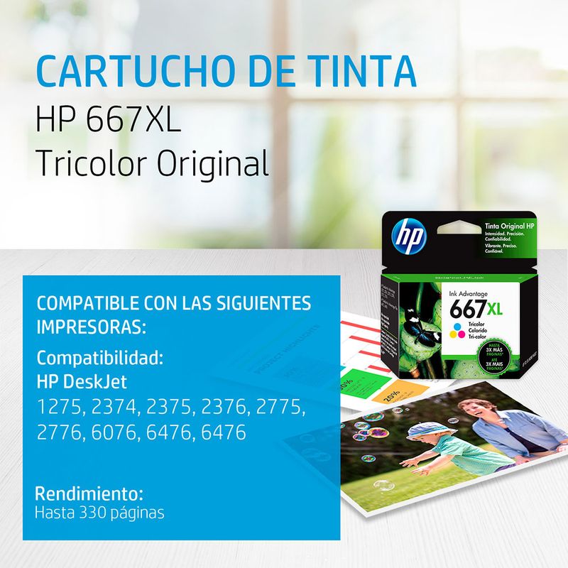 CARTUCHO DE TINTA HP 667XL COLOR 3YM80AL