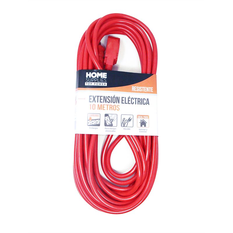 EXTENSION ELECTRICA DE USO RUDO 10 MT 3 ENTRADAS NARANJA
