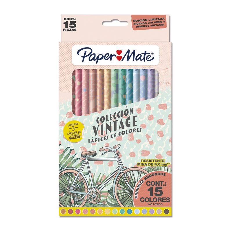 LAPICES DE COLOR 15-L RED 4MM VINTAGE PAPER MATE