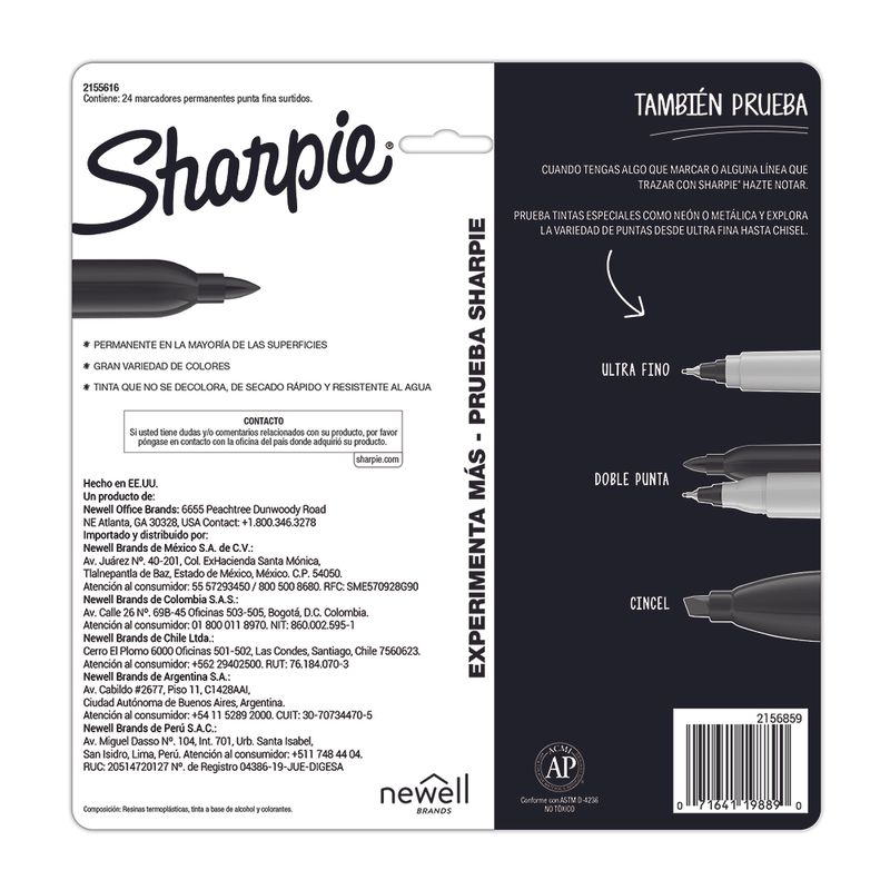 MARCADOR PERMANENTE FINO COLORES MISTICOS CON 24 SHARPIE