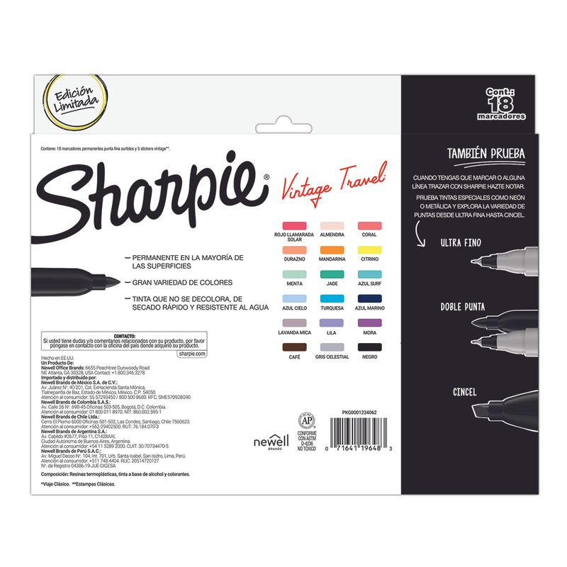 MARCADOR PERMANENTE FINO VINTAGE TRAVEL CON 18 SHARPIE