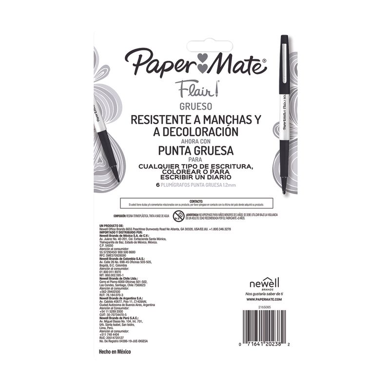 MARCADOR FLAIR  PUNTA GRUESA CON 6 PZAS PAPERMATE