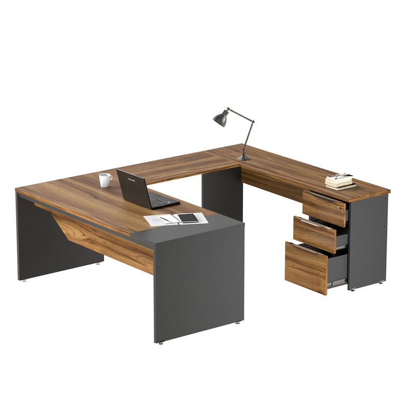 CONJUNTO DIRECTIVO CON PEDESTAL 180 MT NOGAL TERRACOTA CON ANTRACITA