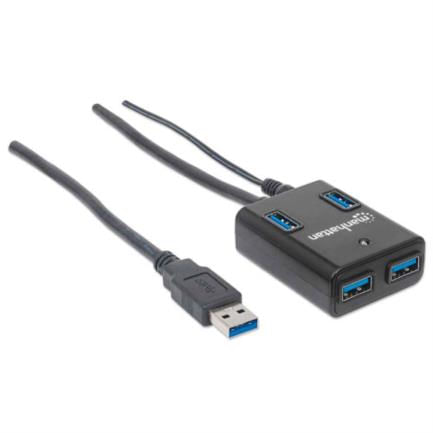 Hub Manhattan USB 30 Súper Velocidad 4 Puertos Color Negro