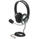 Audífonos Manhattan Estéreo Clásicos Micrófono Extensión Metálica Flexible Color Negro-Plata