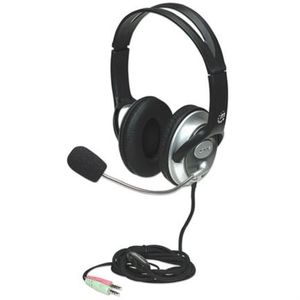 Audífonos Manhattan Estéreo Clásicos Micrófono Extensión Metálica Flexible Color Negro-Plata Mncaudab003