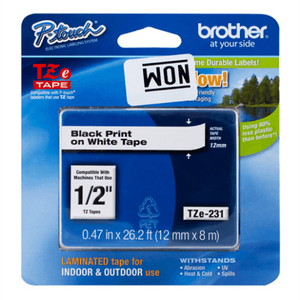 Cinta Brother Tz-231 Laminada Negro Sobre Blanco 12Mmx8M Pt320/340/520/540 Boccinad060