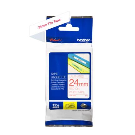 Cinta Brother Laminada Estándar Texto Rojo sobre Cinta Blanca 24mmx8m