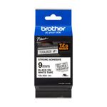 Cinta Brother TZeS221 Laminada Súper Adhesiva Texto Negro sobre Fondo Blanco 9mm