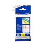 Cinta Brother TZe242 Laminada Texto Rojo Fondo Blanco 18mm