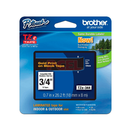 CINTA BROTHER TZ-344 NEGRA/ORO 18MM
