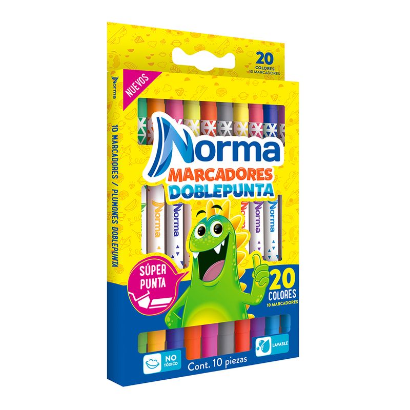 MARCADOR LAVABLE DOBLE PUNTA C/10 NORMA