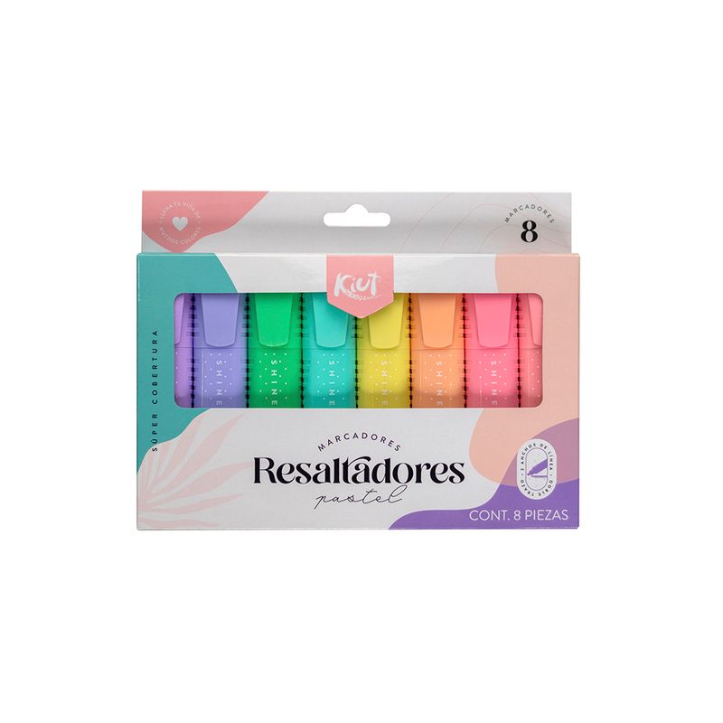 MARCADOR RESALTADOR PASTEL C/8 KIUT