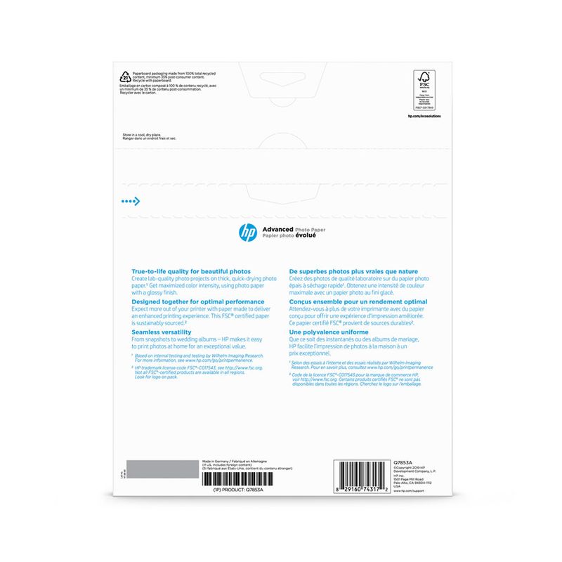 PAPEL FOTOGRAFICO HP BRILLANTE AVANZADO CARTA C/50 HJS