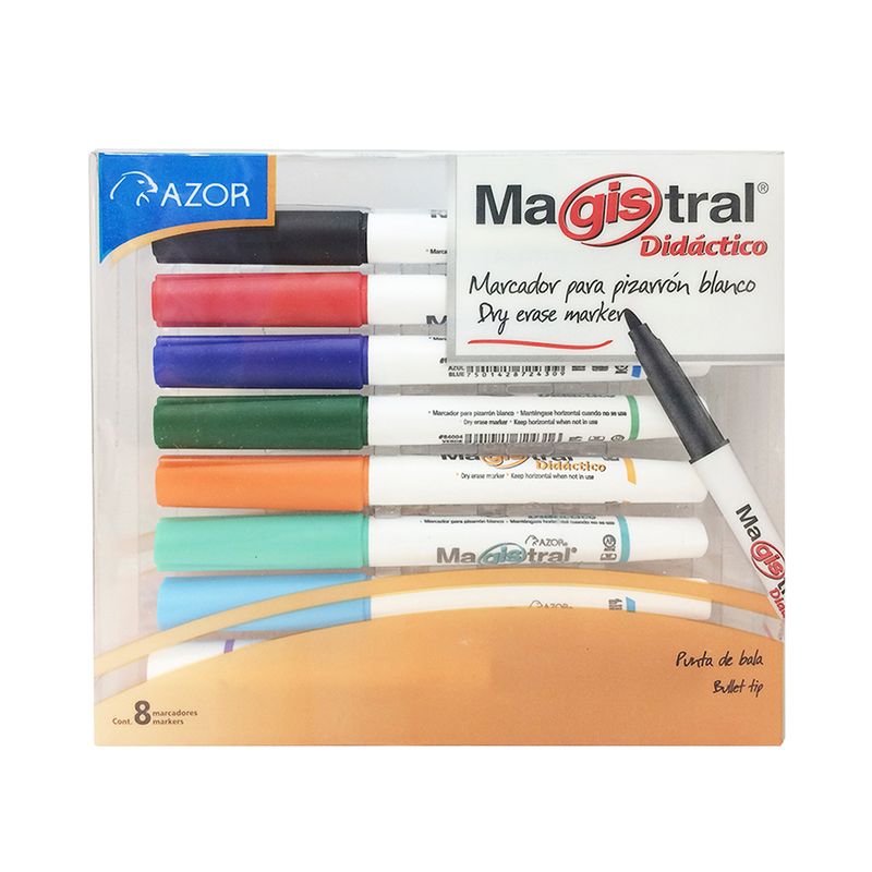 MARCADOR PARA PIZARRON PUNTO FINO SURTIDOS CON 8 MAGISTRAL