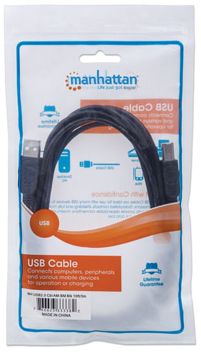 Manhattan USB 20 A/B cable USB 3 m USB A USB B Negro