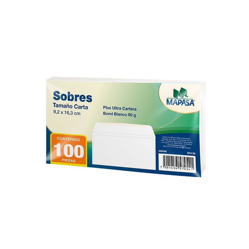 SOBRE BLANCO CARTA CON 100
