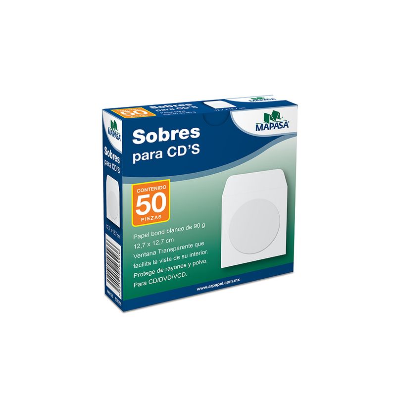 SOBRE BLANCO PARA CD 127X127CMS CON 50PZAS