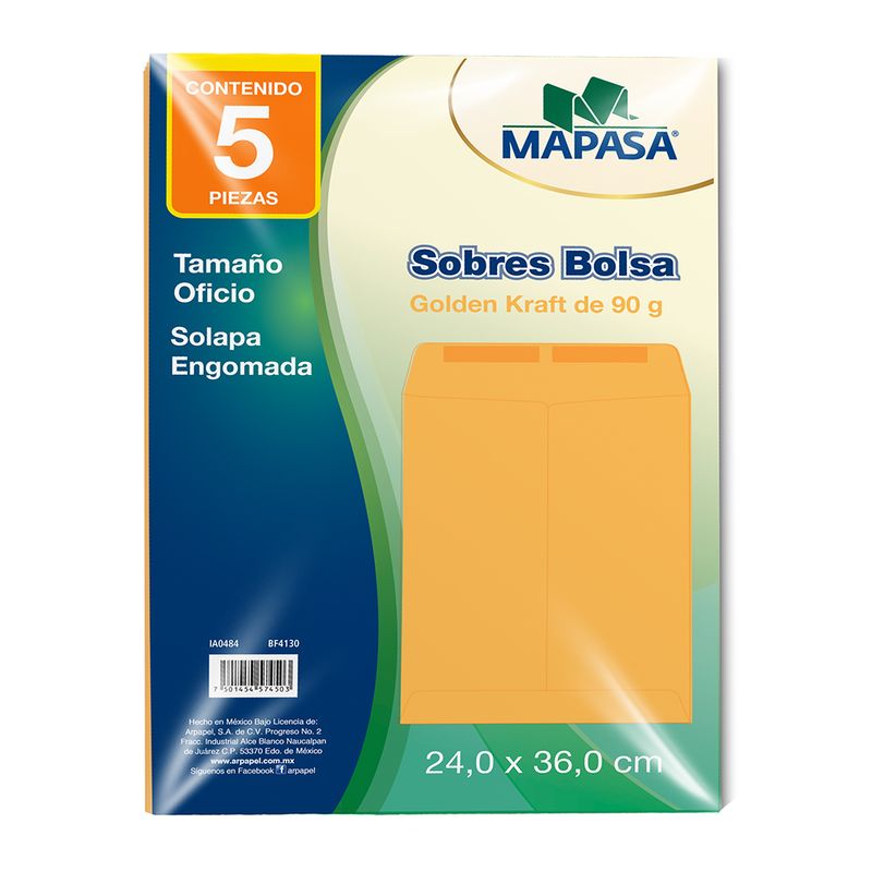 SOBRE BOLSA GOLDEN OFICIO C/5 PZAS
