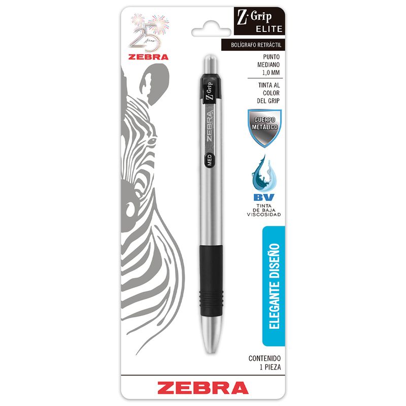 BOLIGRAFO MEDIANO RETRÁCTIL ZEBRA BLT C/1 NEGRO Z-GRIP ELITE44
