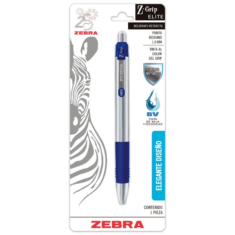 BOLIGRAFO MEDIANO RETRÁCTIL ZEBRA BLT C/1 AZUL Z-GRIP ELITE