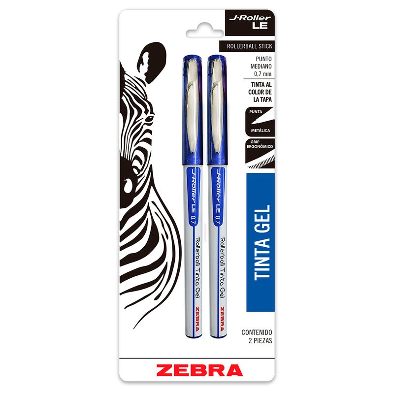 BOLIGRAFO MEDIANO GEL AZUL BLT C/2 J-ROLLER LE ZEBRA