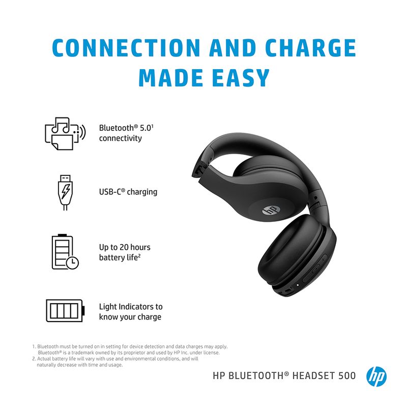 AUDIFONOS DIADEMA BLUETOOTH HP 500 NEGRO