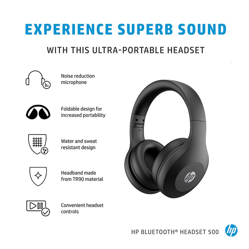 AUDIFONOS DIADEMA BLUETOOTH HP 500 NEGRO