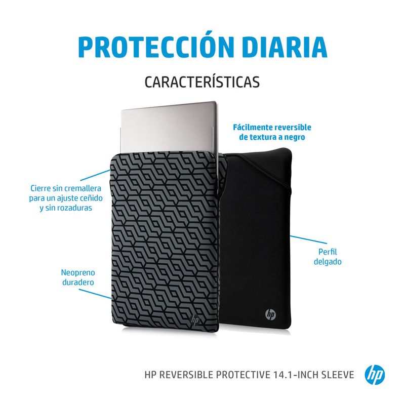 FUNDA PARA LAPTOP HP 14 PROTECCION REVERSIBLE NEGRO/GEO
