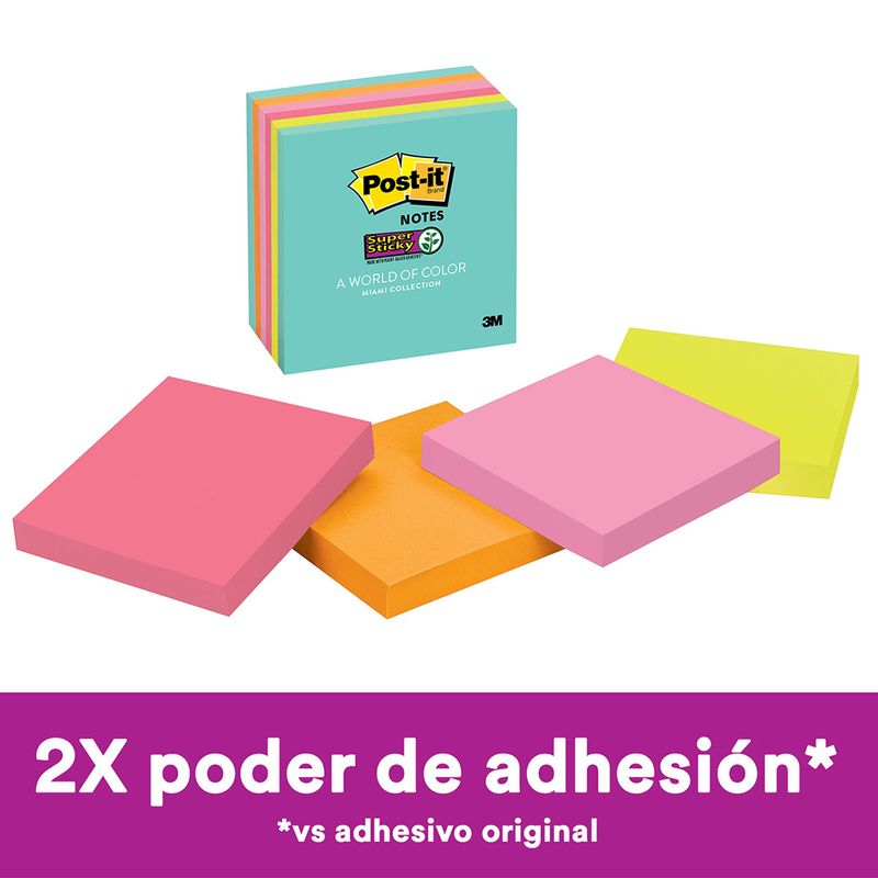 NOTAS ADHESIVAS 3x3 MIAMI PASTEL C/6 COLORES C/65 HOJAS C/COLOR