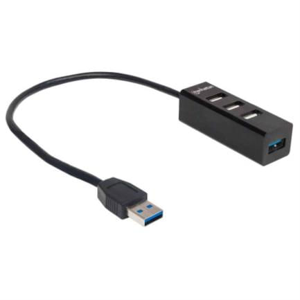 Hub Manhattan Combo 1 Puerto USB 30/3 Puertos USB 20 Color Negro