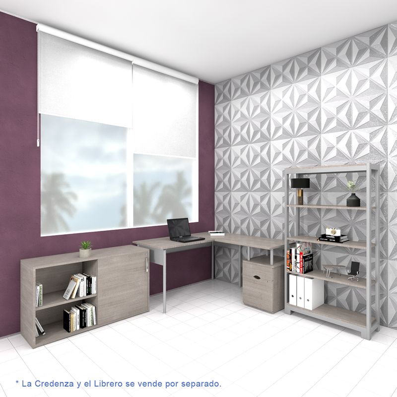 ESCRITORIO TIPO L THORINO CON ARCHIVERO CENIZO 140 X 140