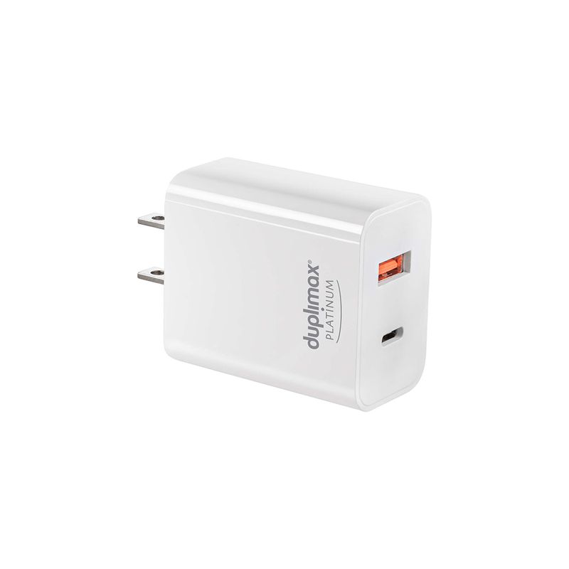 CARGADOR DE PARED 1 PUERTO USB Y 1 PUERTO USB TIPO C, 20W BLANCO