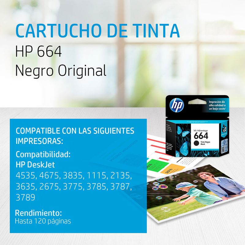 CARTUCHO DE TINTA HP 664 NEGRO F6V29AL