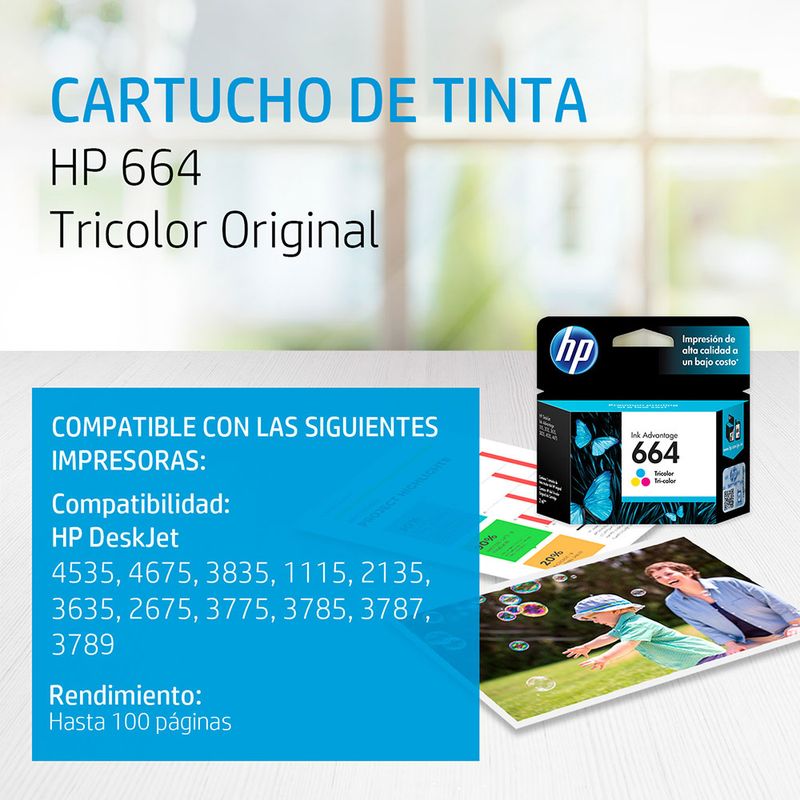 CARTUCHO DE TINTA HP 664 COLOR F6V28AL